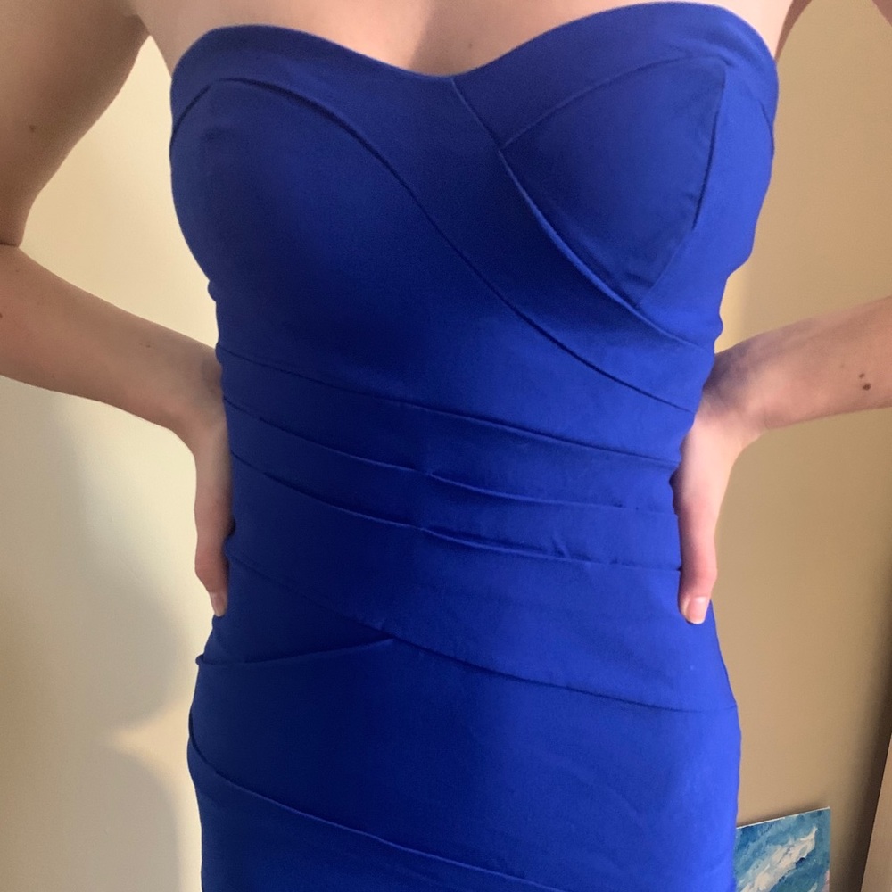 Royal blue strapless mini dress!